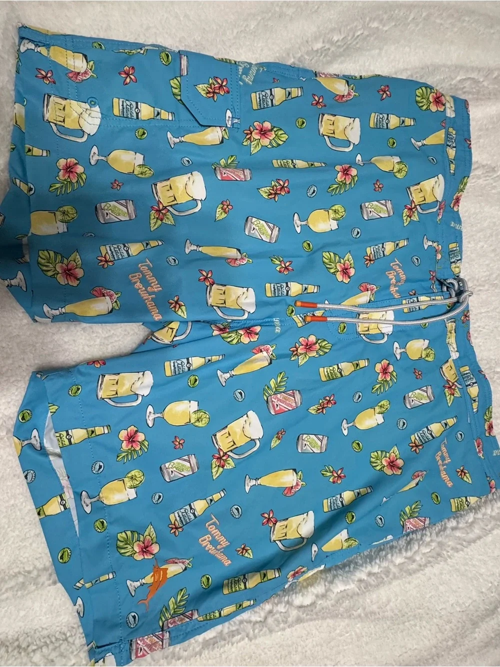 Men’s Blue Tropical Drink Print Swim Trunks